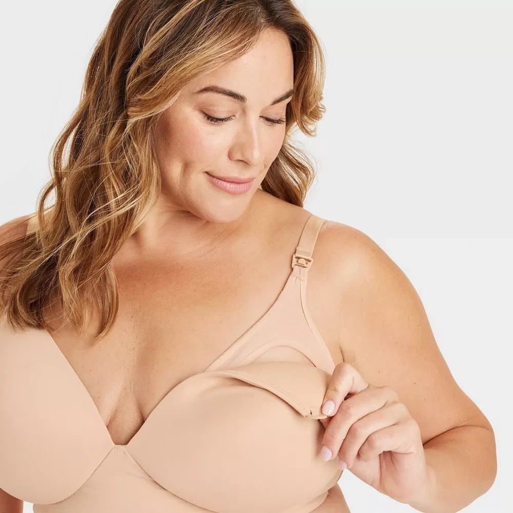 Auden Women's Wirefree Absorbent Nursing Bra Soft Beige Size 34D